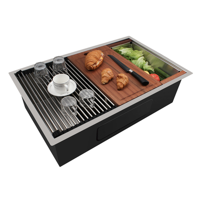 FOOK SINK Handmade Underment 304 Stainless Steel Signle Bowl Kitchen Sink with Ledge
