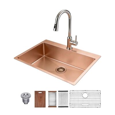 New Modern Pvd Rose Gold Kitchen Sinks With Drainer Faucet Topmount Bset Black Stainless Steel Sink For Home Apartment Hotel Use