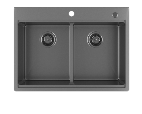 FOOK SINK Handmade Top Mount 304 Stainless Steel Double Bowl Sink Kitchen with Ledge