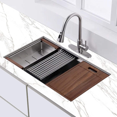 FOOK SINK Handmade Underment 304 Stainless Steel Signle Bowl Kitchen Sink with Ledge