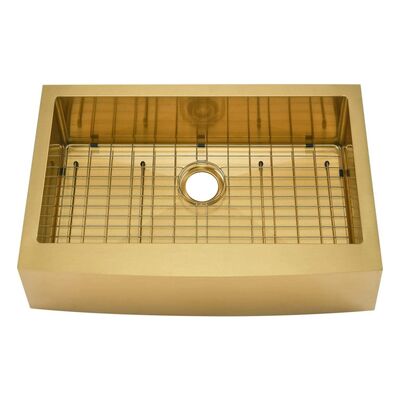 อ่างล้างจานสแตนเลสสตีล 304 ทันสมัย ขนาด 33''X21''x10'' สำหรับห้องครัวแบบฟาร์มเฮาส์ อ่างล้างจานแบบมีขอบด้านหน้า PVD สีทอง ทนทานต่อรอยขีดข่วน อ่างล้างจานในครัวทำมือ