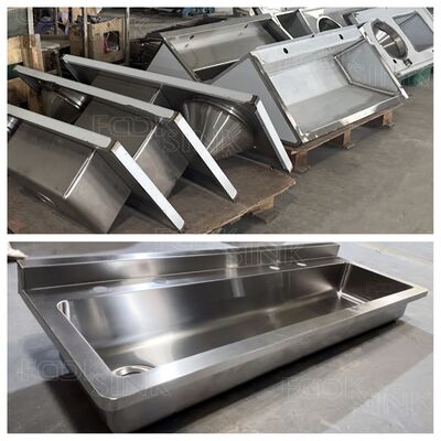 Factory Production Direct Price Public Sink Brushed Large Outdoor 304 Stainless Steel Sinks Kitchen Custom Size Commercial Stainless Steel 1200mm Long Hand Washing Trough